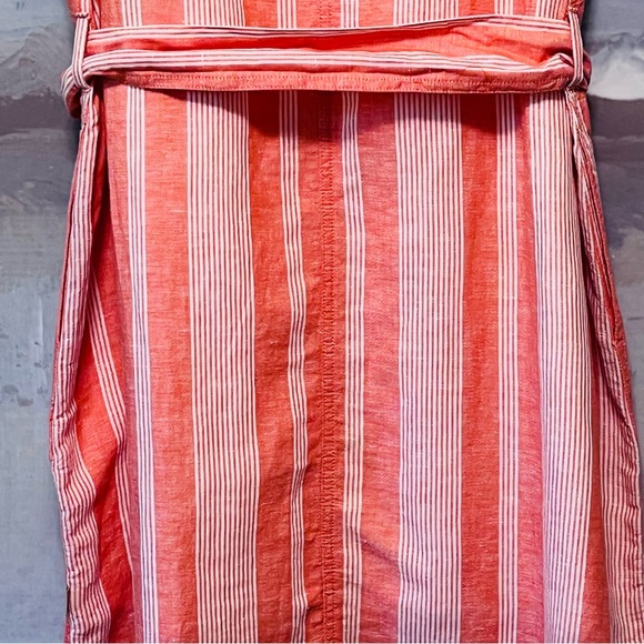EDDIE BAUER Striped Sleeveless LINEN Blend Dress Tie Waist Orange White Womens L - Picture 10 of 16